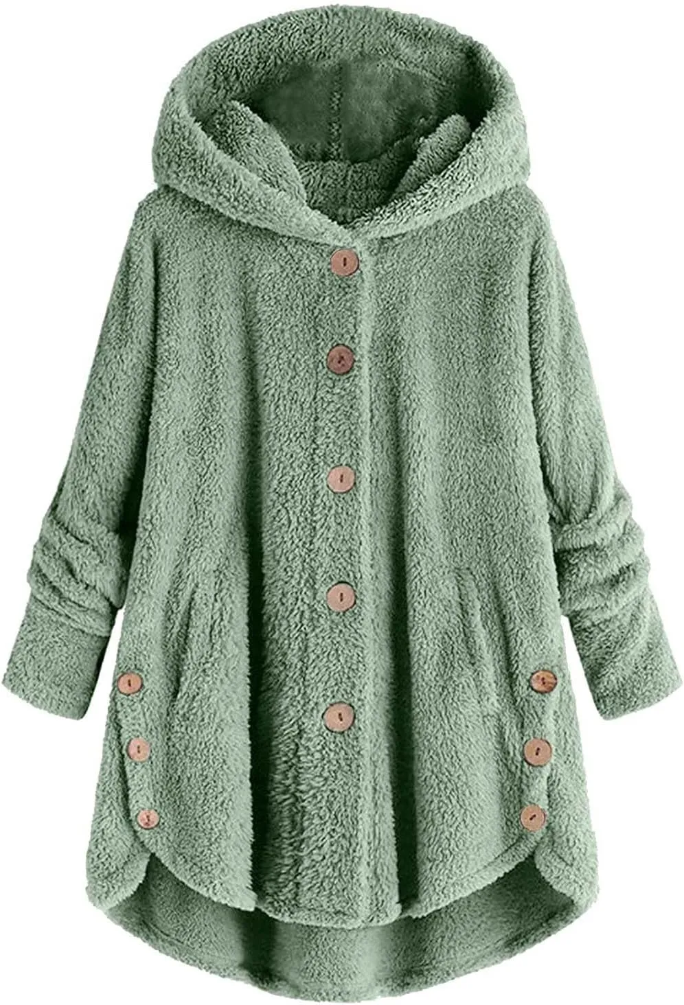 Oversized Warm Winter Coats Women Faux Fur Sherpa Jacket Fuzzy Fleece Pullover Hoodie Button Down Outerwear Coat Plus