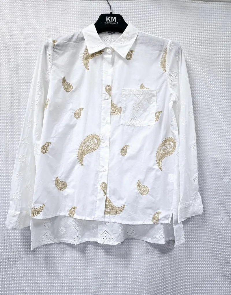 Paisley Embroidered Anglais Cotton Shirt