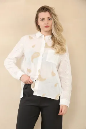 Paisley Embroidered Anglais Cotton Shirt