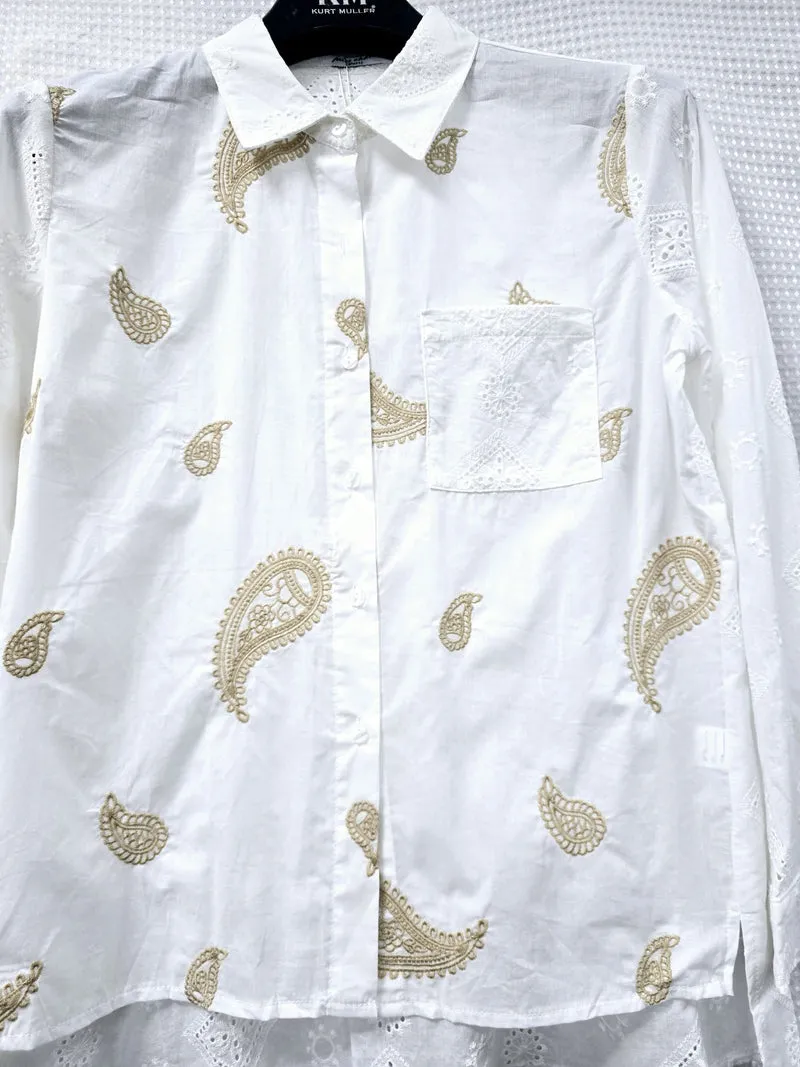 Paisley Embroidered Anglais Cotton Shirt