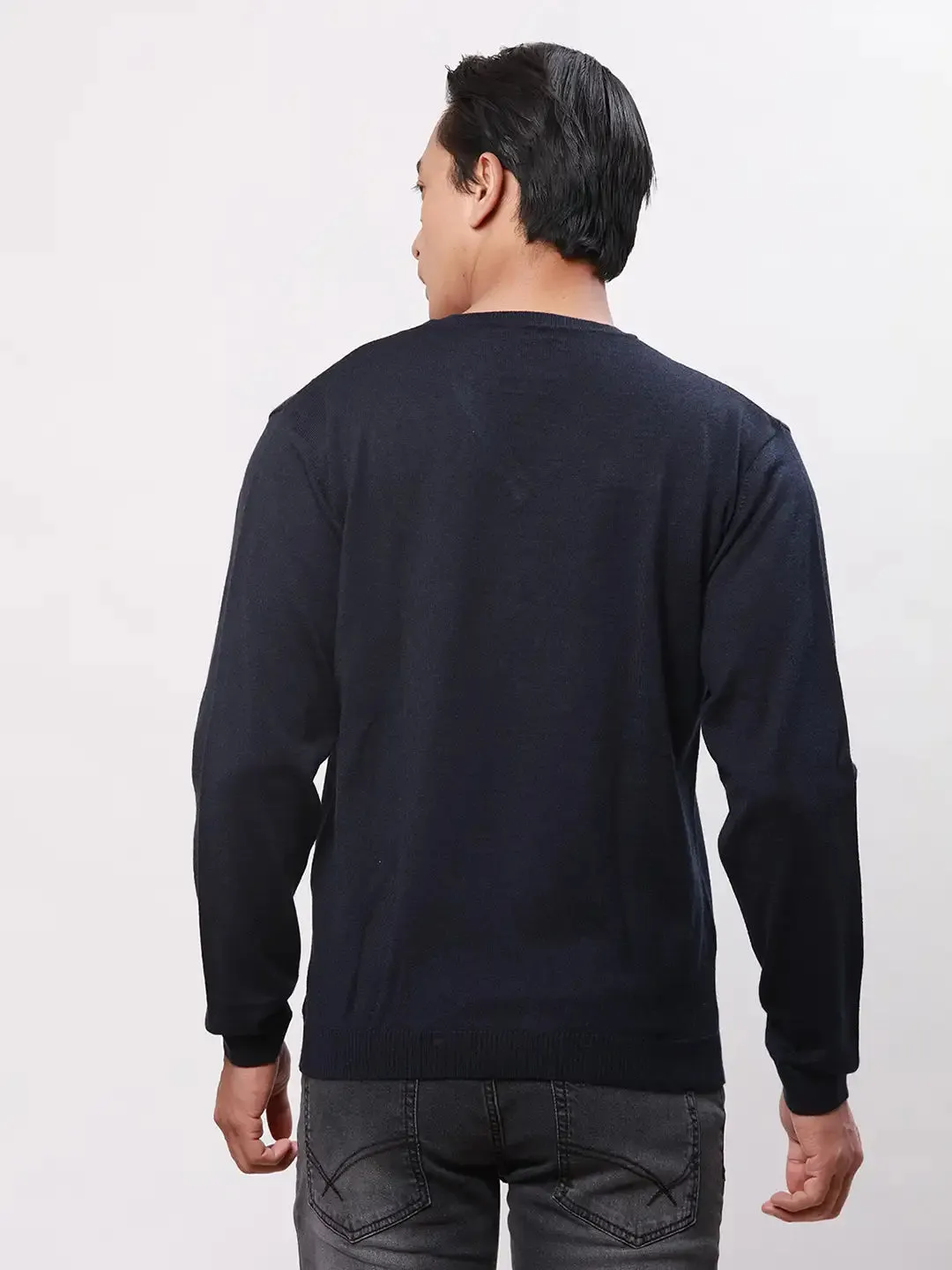 Park Avenue Men Blue Argyle Regular Acrylic Blend Full Sleeve Pullover
