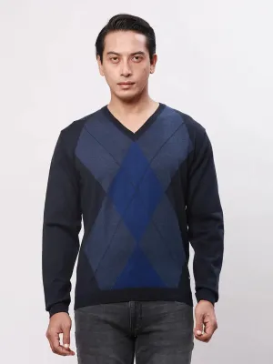 Park Avenue Men Blue Argyle Regular Acrylic Blend Full Sleeve Pullover