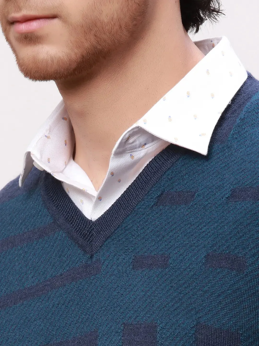 Park Avenue Men Blue Checks Regular Acrylic Blend Full Sleeve Pullover