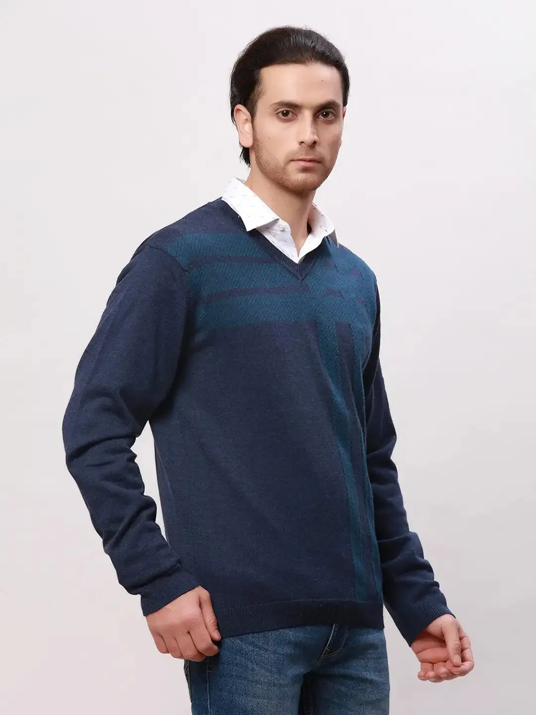 Park Avenue Men Blue Checks Regular Acrylic Blend Full Sleeve Pullover