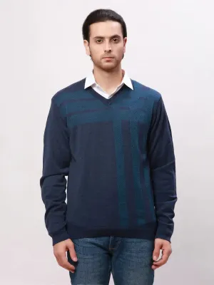 Park Avenue Men Blue Checks Regular Acrylic Blend Full Sleeve Pullover