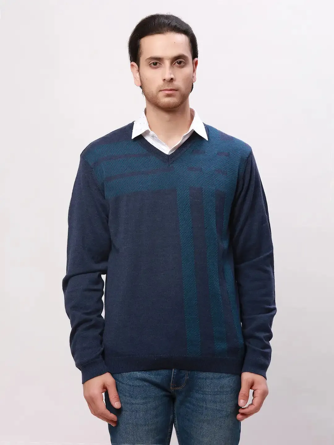 Park Avenue Men Blue Checks Regular Acrylic Blend Full Sleeve Pullover
