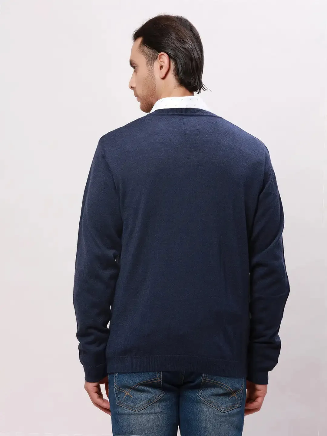 Park Avenue Men Blue Checks Regular Acrylic Blend Full Sleeve Pullover