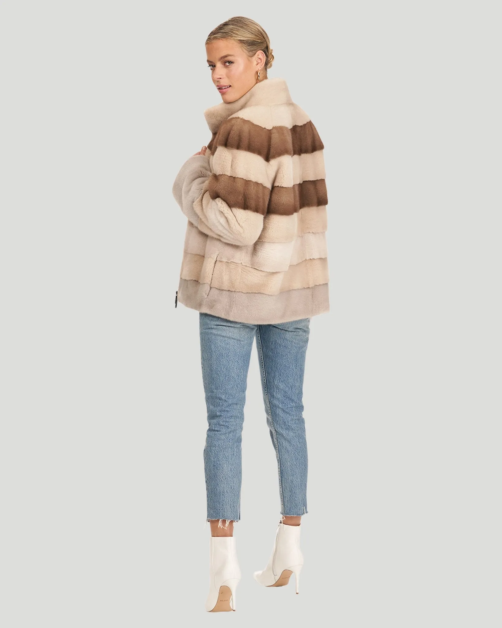 Pastel Color Block Mink Zip Jacket