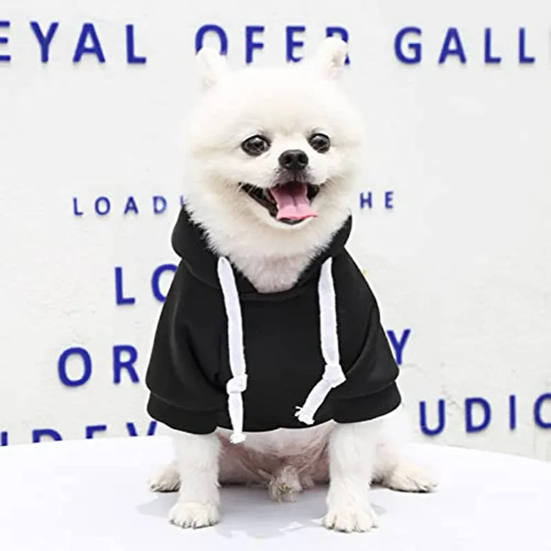 Pet Dog Hoodie Sweater Black Warm Soft Fleece Sweatshirts With Pocket