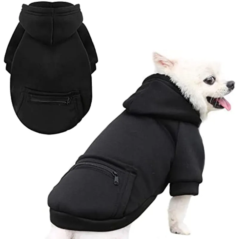 Pet Dog Hoodie Sweater Black Warm Soft Fleece Sweatshirts With Pocket