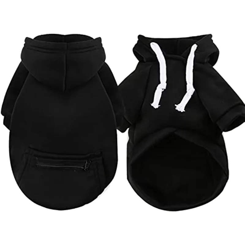 Pet Dog Hoodie Sweater Black Warm Soft Fleece Sweatshirts With Pocket