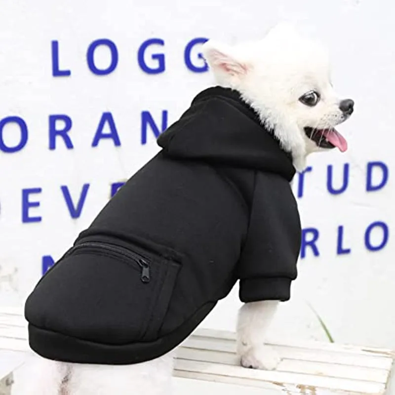 Pet Dog Hoodie Sweater Black Warm Soft Fleece Sweatshirts With Pocket