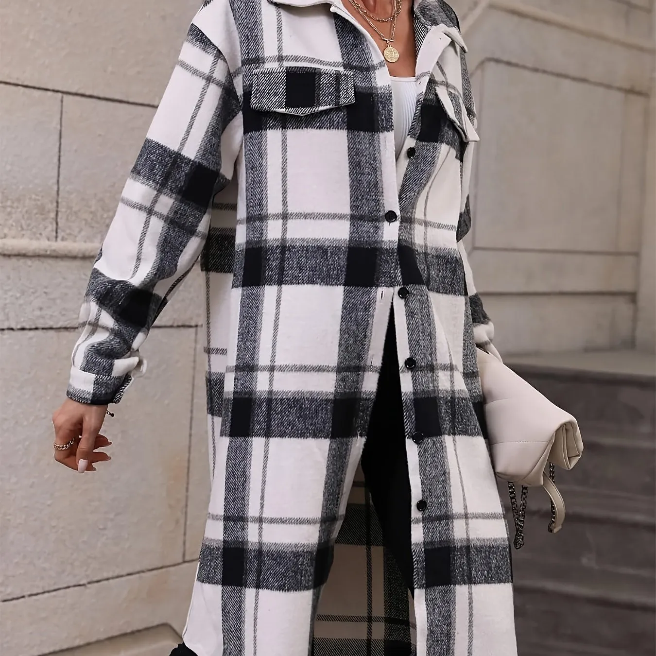 Plaid Print Button Front Blouse, Casual Long Sleeve Polo Collar Blouse For Spring & Summer, Women's Clothing