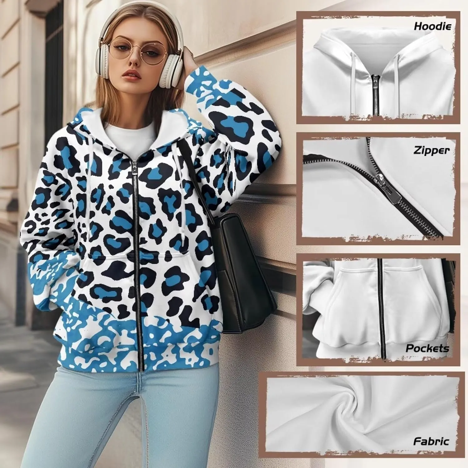 Poceacles Womens Full Zip Hoodies Tops Jacket Coat Hooded Sweatshirts Oversized Long Sleeve Outwear Hooded Tops Fall Clothes