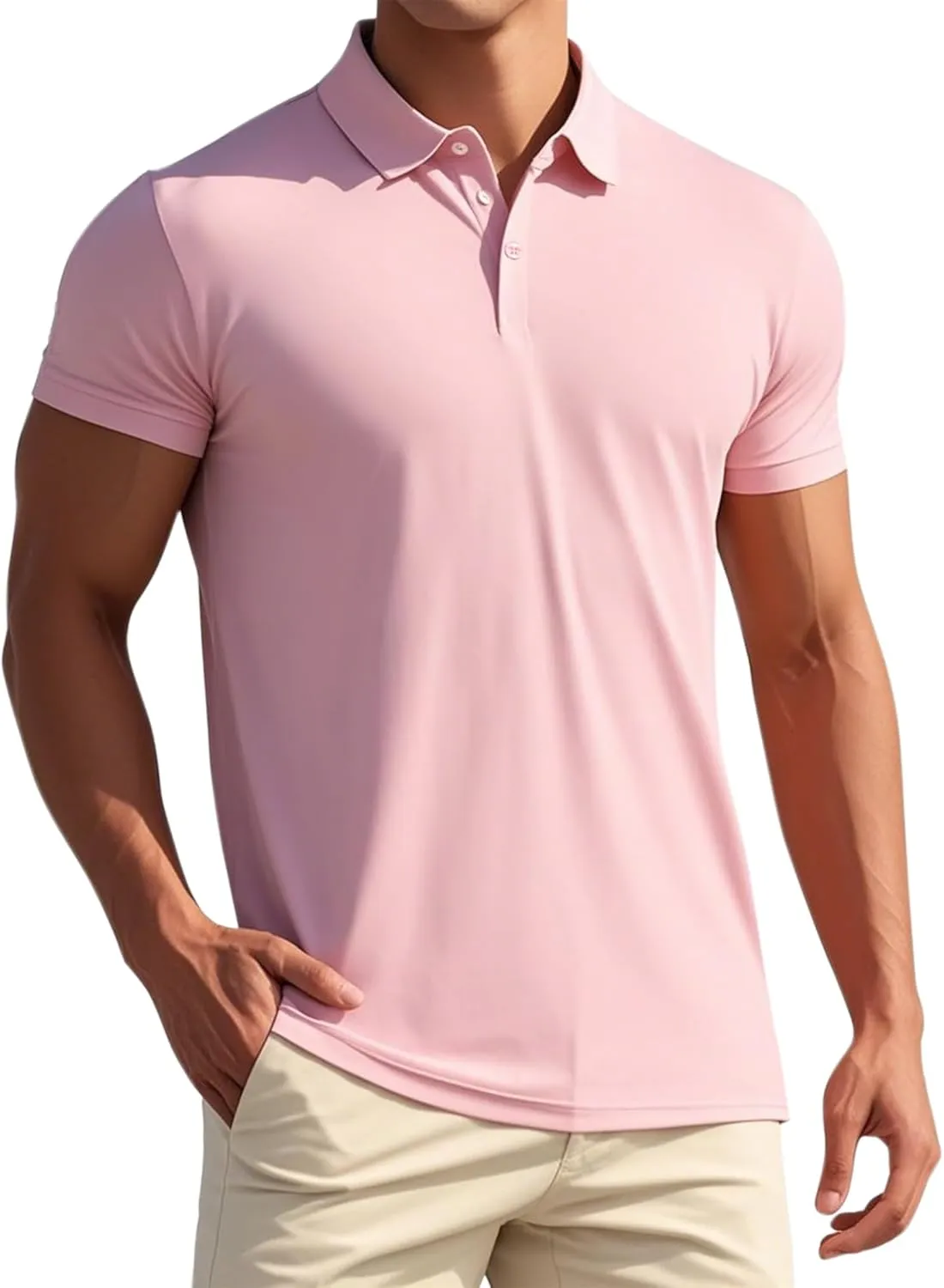 Polo Shirts Short Sleeve Polo Tees Slim Fit Solid Stretch Golf Shirt
