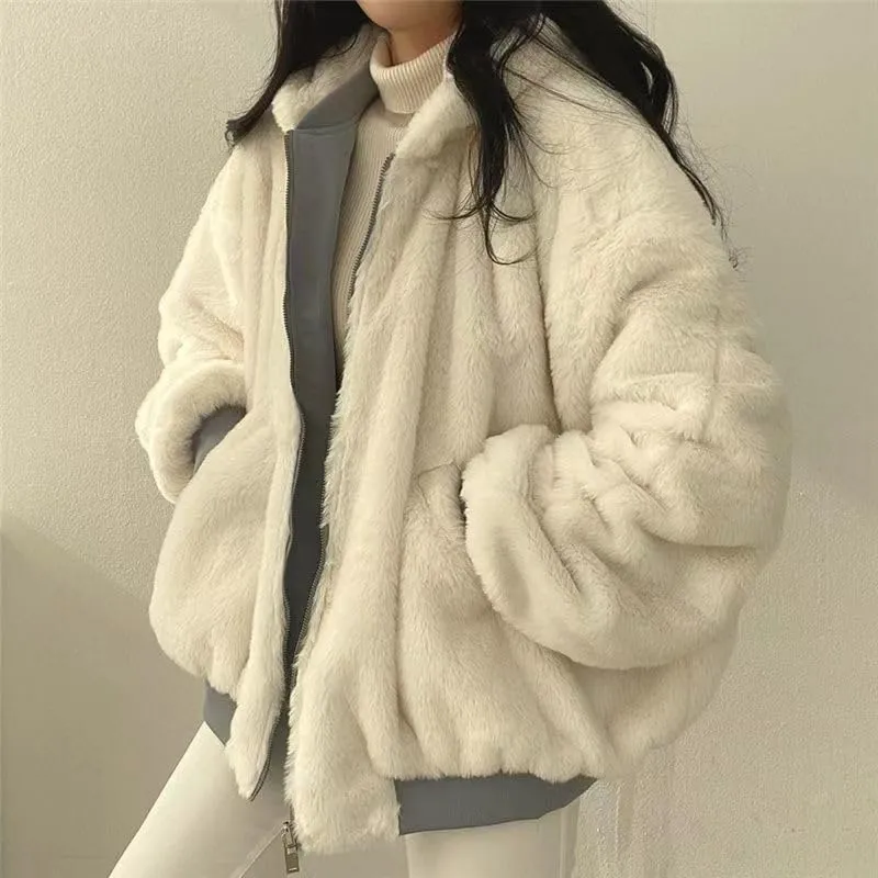 Pooyikoi Sherpa Jacket for Women Reversible Jacket Y2k Sherpa Zip Up Hoodie Fleece Fur Winter Coat Oversized Korean Clothes