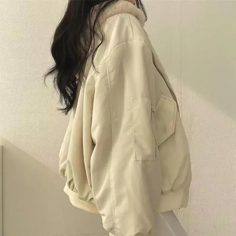 Pooyikoi Sherpa Jacket for Women Reversible Jacket Y2k Sherpa Zip Up Hoodie Fleece Fur Winter Coat Oversized Korean Clothes