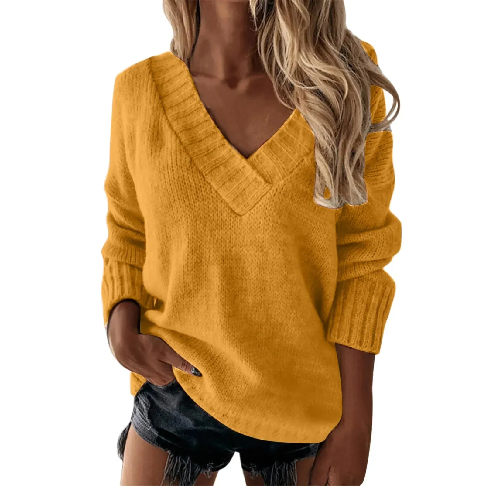 Pullovers Women Sweaters Pure Color New 2021 Autumn Winters v-neck Female Long Sleeve Turtleneck Sweaters Women Fashion YXZ6055