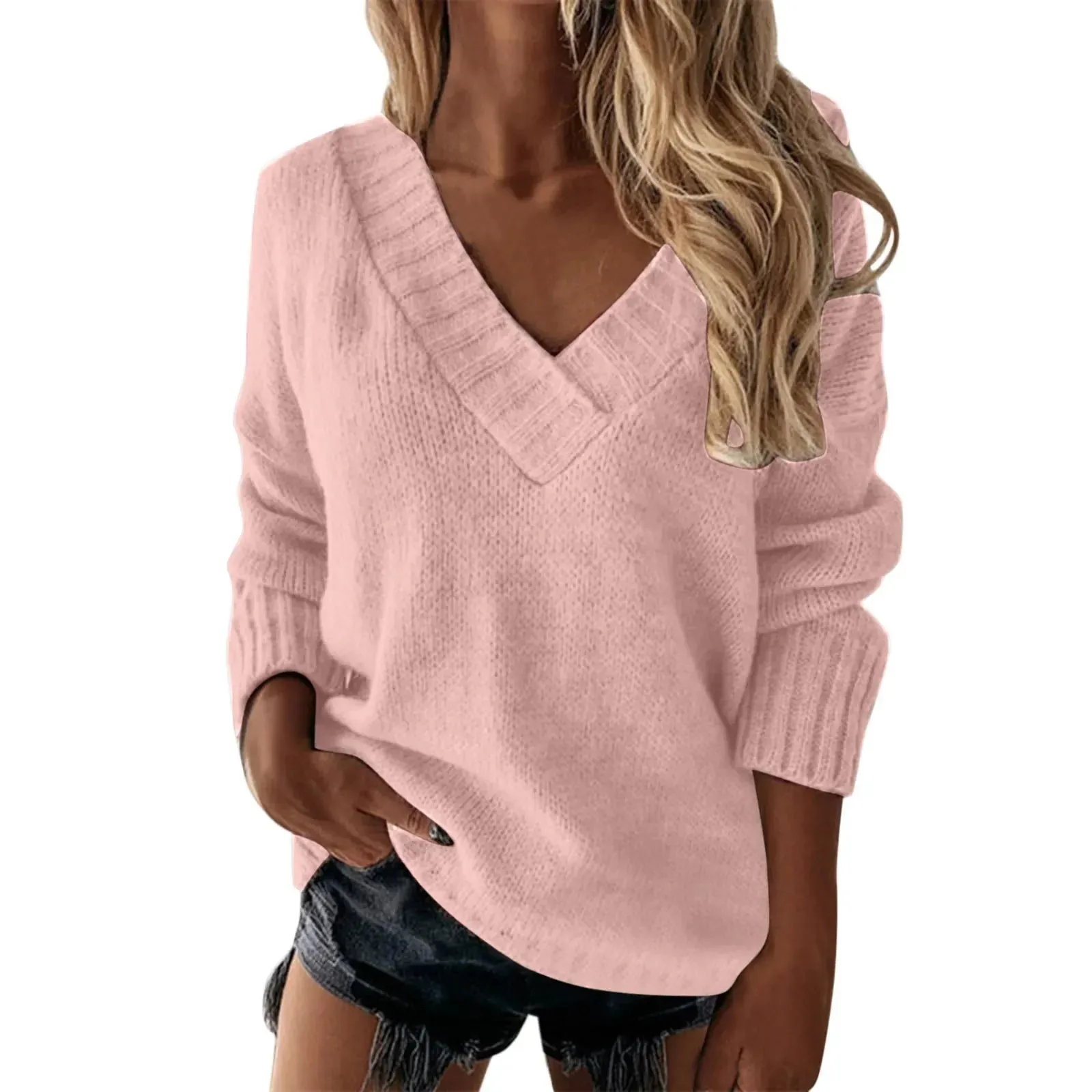 Pullovers Women Sweaters Pure Color New 2021 Autumn Winters v-neck Female Long Sleeve Turtleneck Sweaters Women Fashion YXZ6055