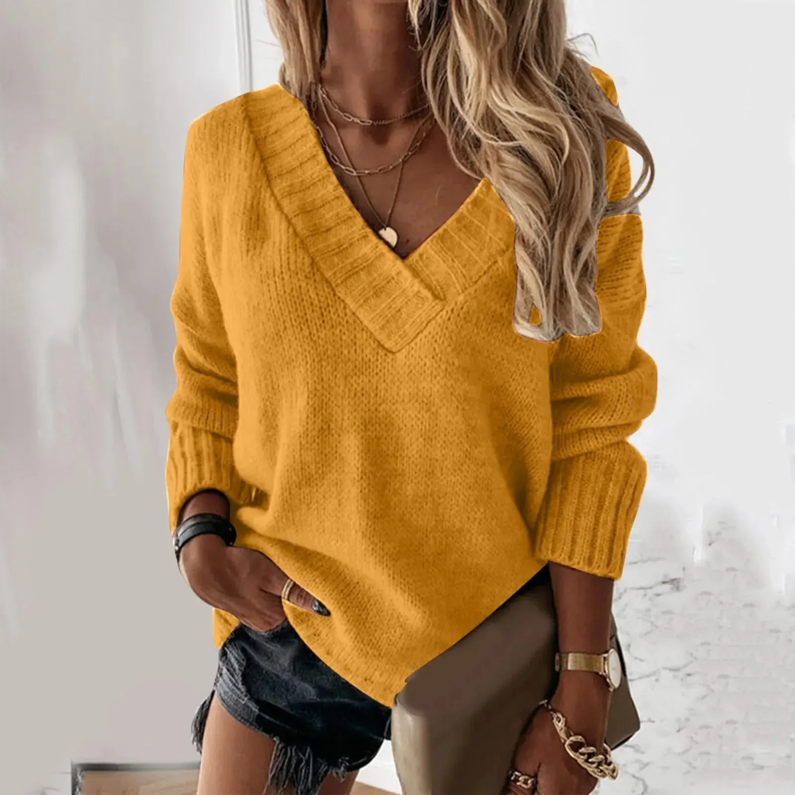Pullovers Women Sweaters Pure Color New 2021 Autumn Winters v-neck Female Long Sleeve Turtleneck Sweaters Women Fashion YXZ6055