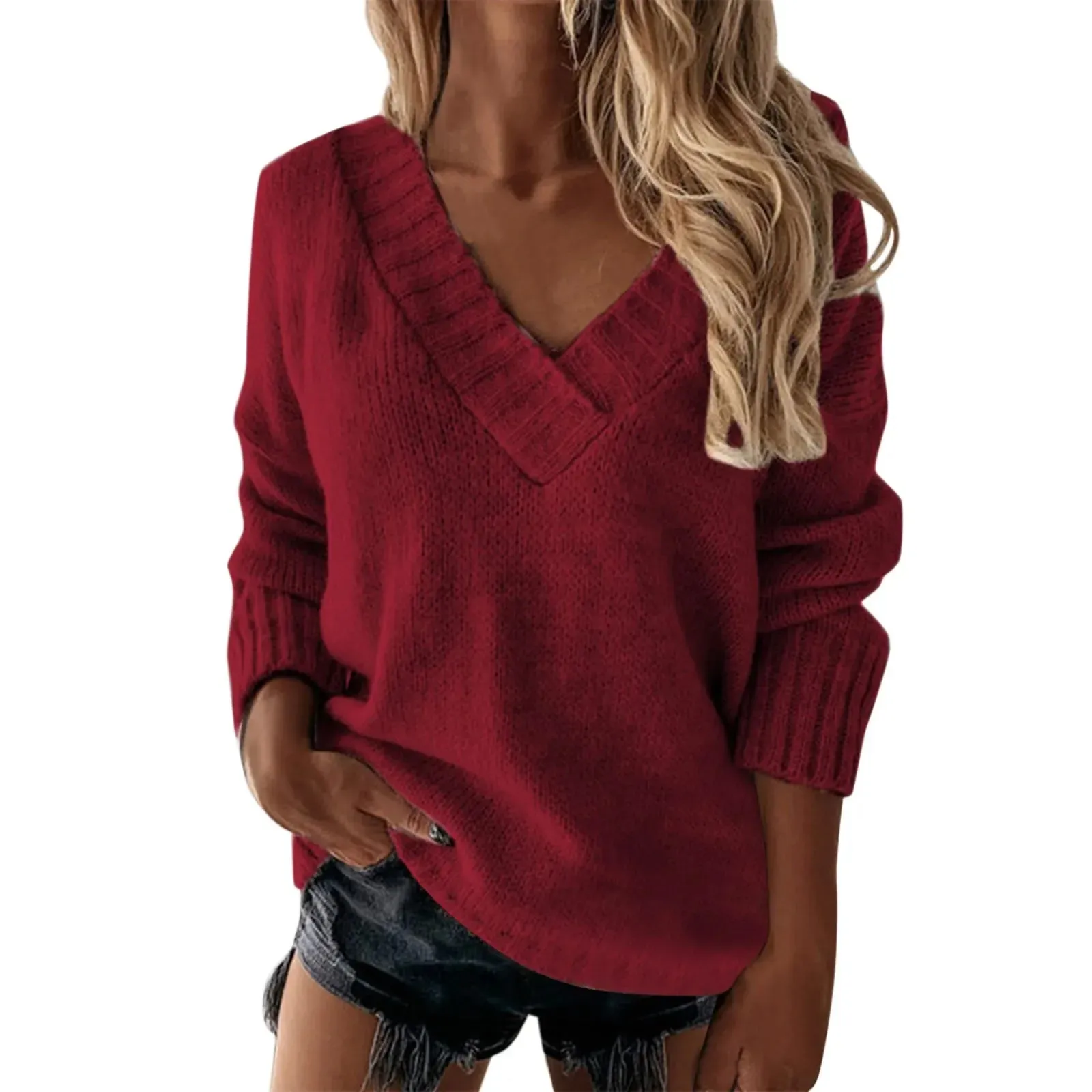 Pullovers Women Sweaters Pure Color New 2021 Autumn Winters v-neck Female Long Sleeve Turtleneck Sweaters Women Fashion YXZ6055