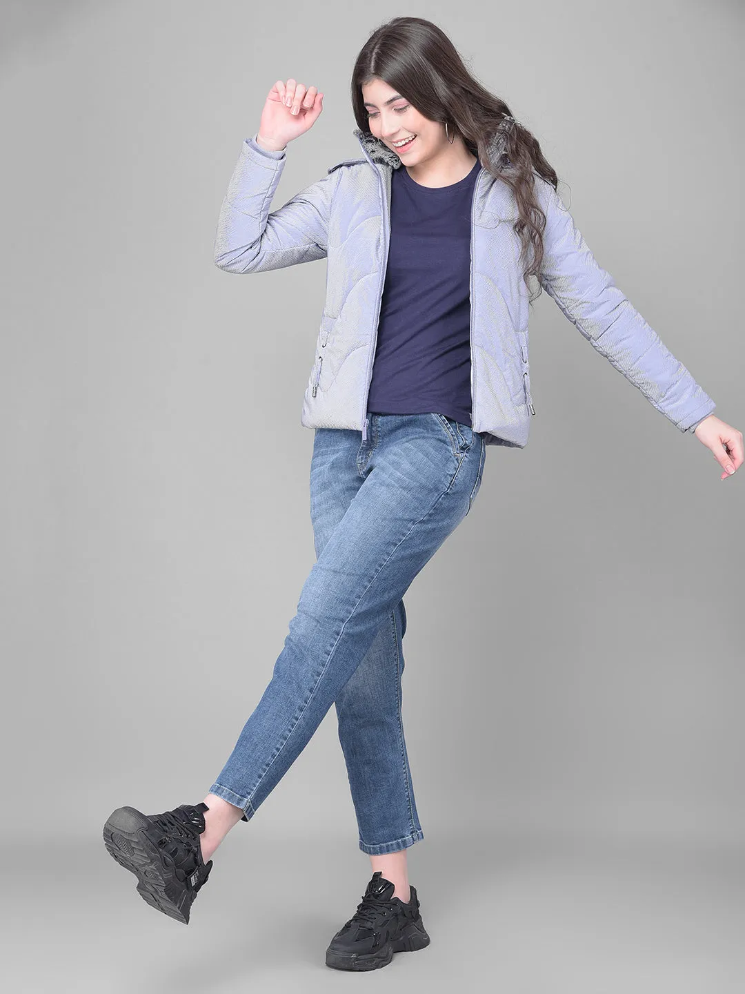Purple Hooded Puffer Jacket