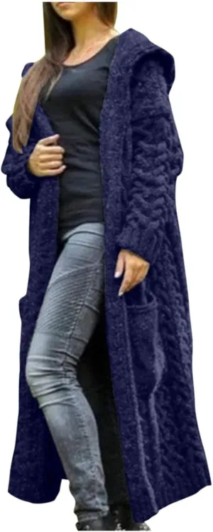 SACFOF Women's Long Sleeve Cable Knit Cardigan Sweaters 2023 Open Front Long Cardigans Coats Hoodies Outerwear with Pockets
