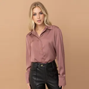 Satin Button Down Blouse (Mauve)