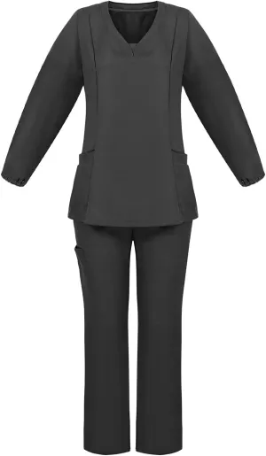 Scrubs for Women Set Summer Long Sleeve Nursing Uniform with Pocket Two Piece Stretch V Neck Holiday Tee Shirt Tunics