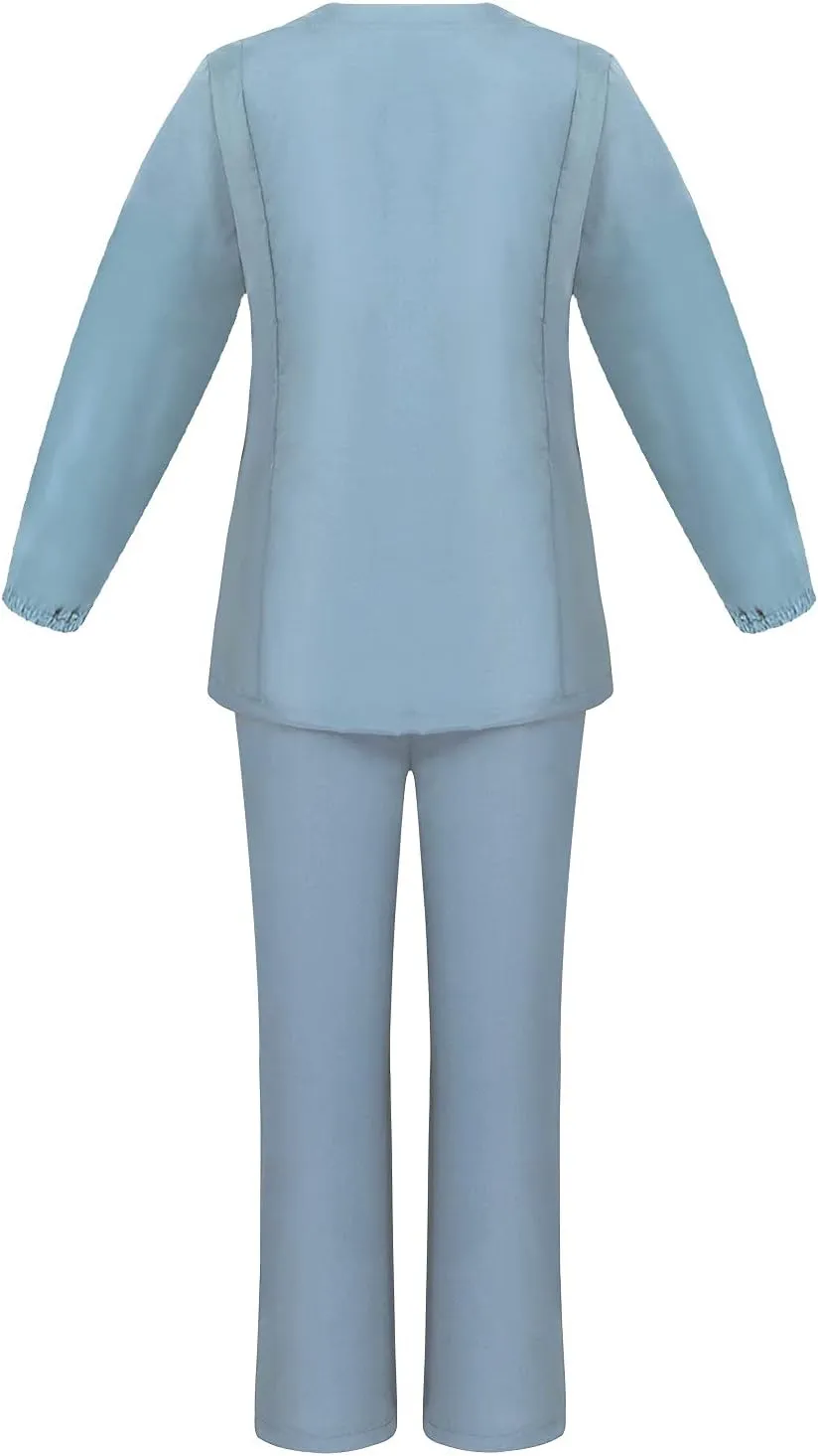 Scrubs for Women Set Summer Long Sleeve Nursing Uniform with Pocket Two Piece Stretch V Neck Holiday Tee Shirt Tunics