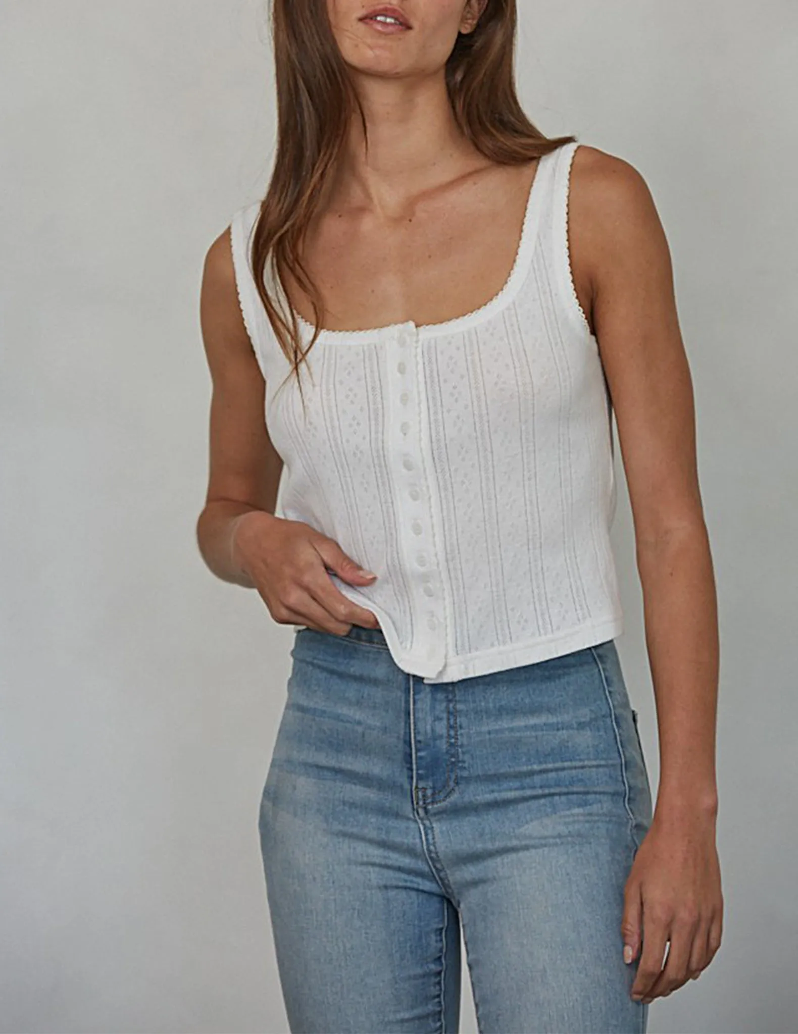 Selene Pointelle Buttoned Tank Top