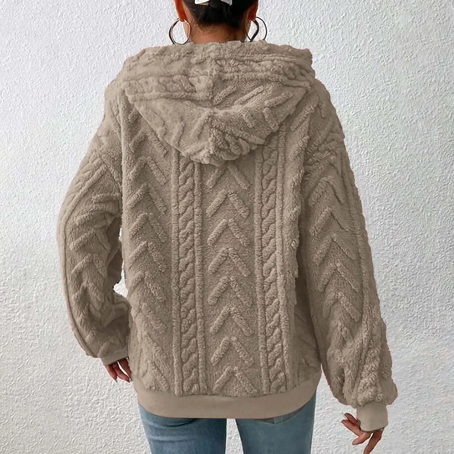 SHAOBGE Hoodies For Women Casual Pullover Waffle Long Sleeve Drawstring Hooded Sweatshirt with Pocket