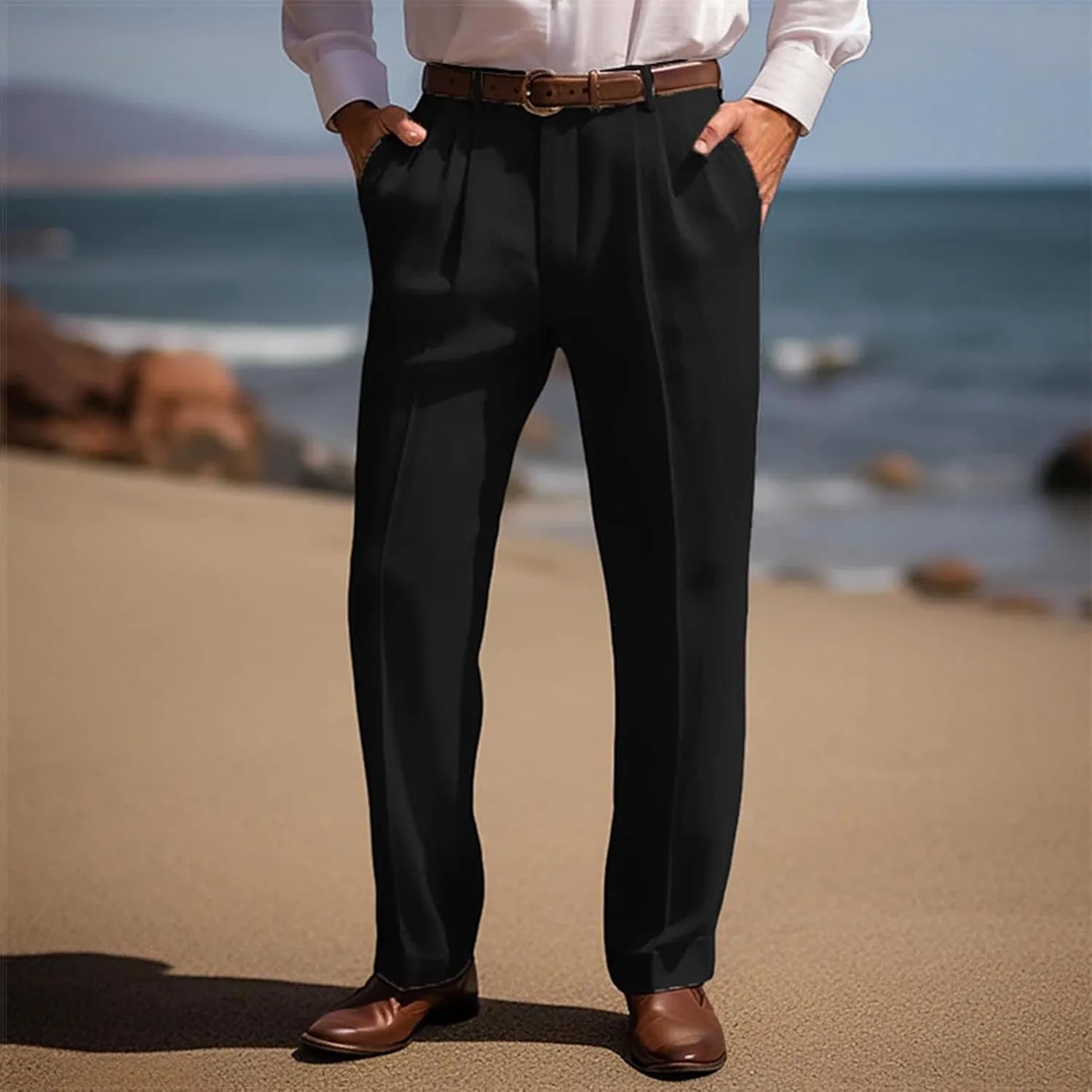 Slim Fit Linen Pants for Men Business Casual Trousers Stretch Comfortable Summer Office Travel Dress Pants