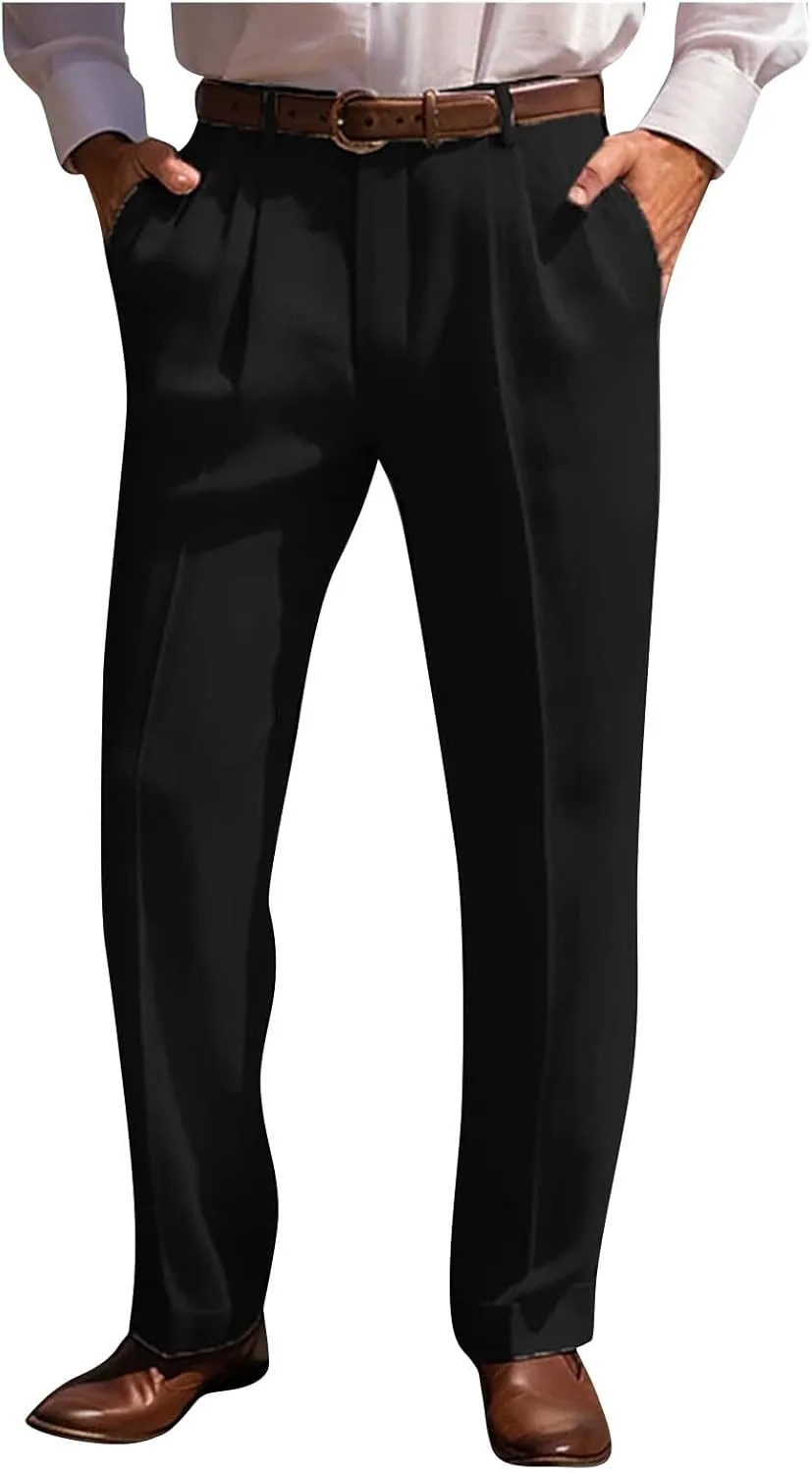 Slim Fit Linen Pants for Men Business Casual Trousers Stretch Comfortable Summer Office Travel Dress Pants