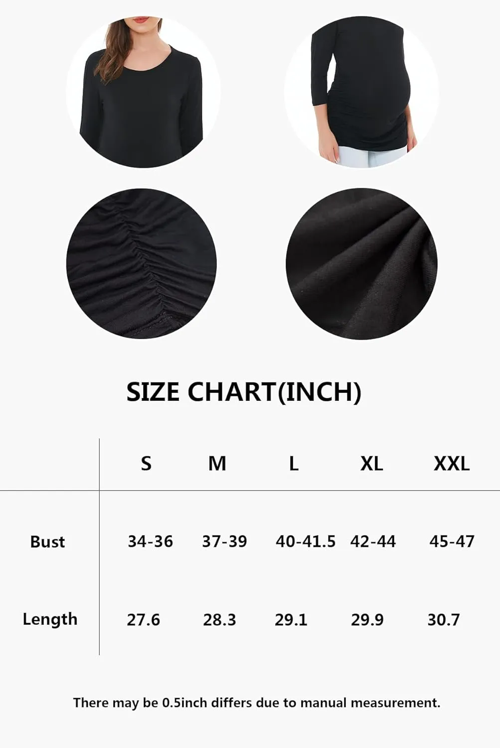 Smallshow Women's Maternity Tops 3/4 Sleeve Tunic Pregnancy Clothes Shirt 3-Pack