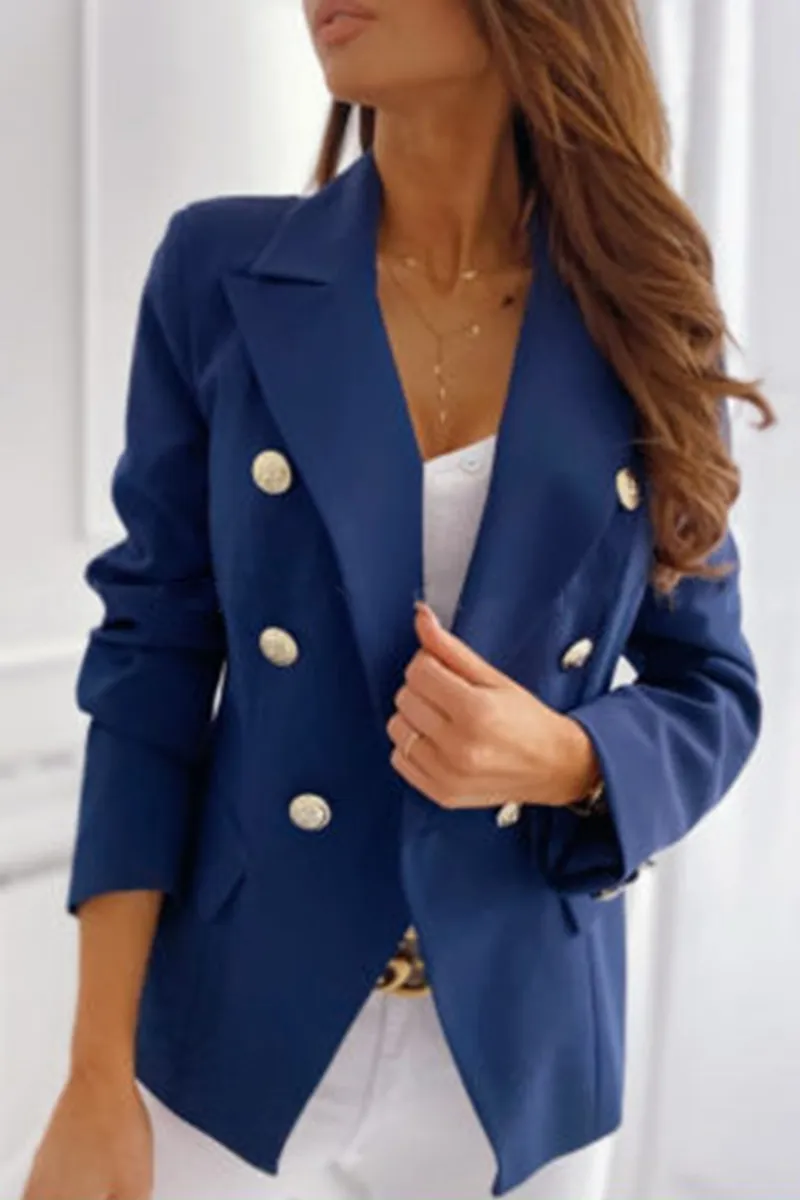 Solid Split Joint Buttons Turn-back Collar Outerwear