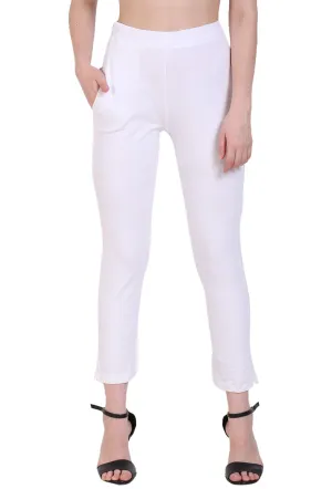 Sona Women's/Girl's International Soft  Cotton Regular Fit Straight Pants/Trouser-White