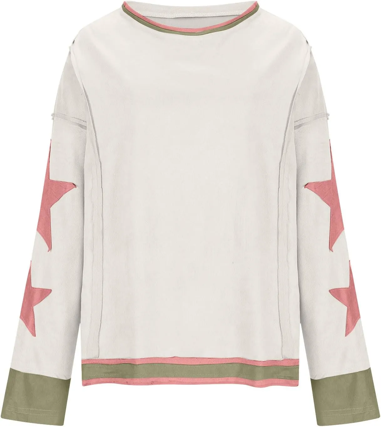 Star Sweatshirts for Women Trendy 2024 Long Sleeve Pullover Shirt Oversized Drop Shoulder Retro Blouse Fall Tunics