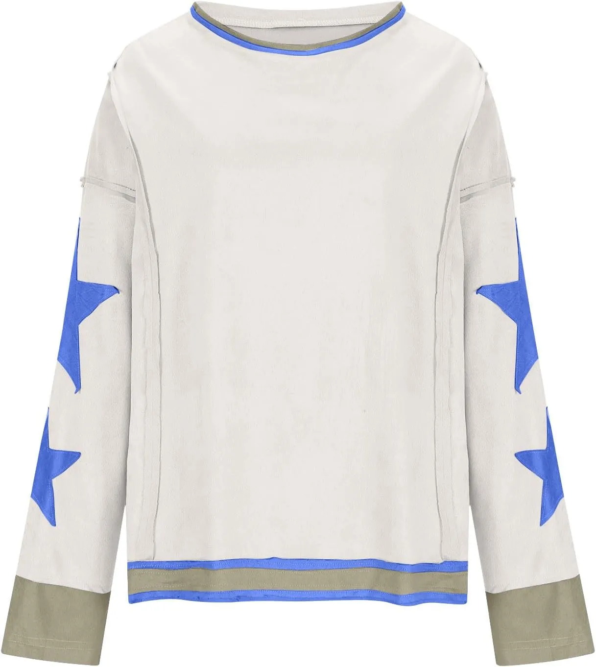 Star Sweatshirts for Women Trendy 2024 Long Sleeve Pullover Shirt Oversized Drop Shoulder Retro Blouse Fall Tunics