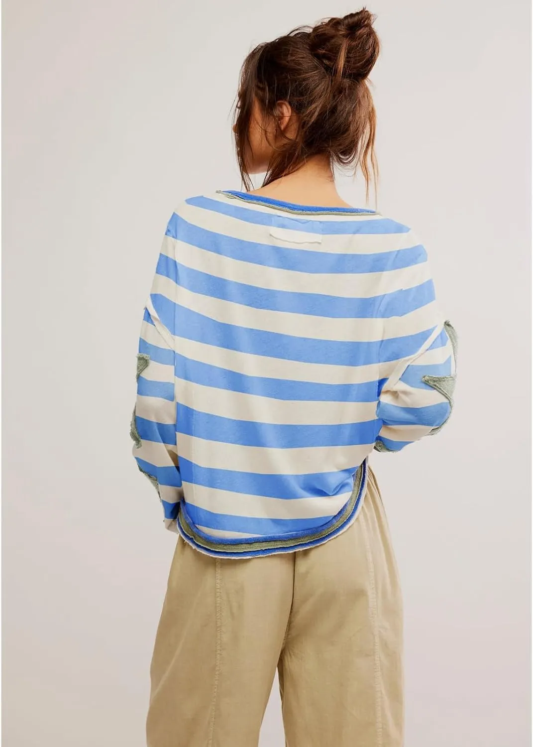 Star Sweatshirts for Women Trendy 2024 Long Sleeve Pullover Shirt Oversized Drop Shoulder Retro Blouse Fall Tunics