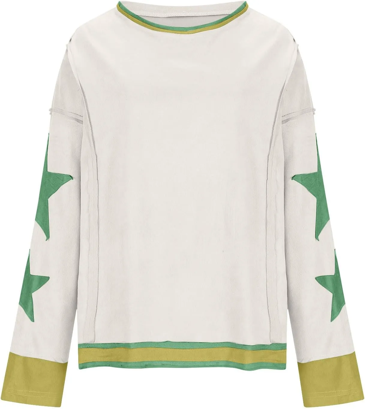 Star Sweatshirts for Women Trendy 2024 Long Sleeve Pullover Shirt Oversized Drop Shoulder Retro Blouse Fall Tunics