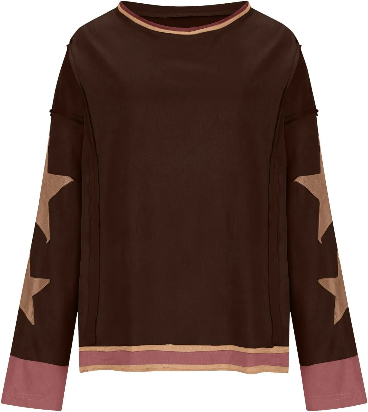 Star Sweatshirts for Women Trendy 2024 Long Sleeve Pullover Shirt Oversized Drop Shoulder Retro Blouse Fall Tunics