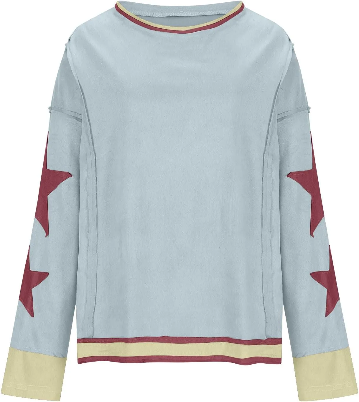 Star Sweatshirts for Women Trendy 2024 Long Sleeve Pullover Shirt Oversized Drop Shoulder Retro Blouse Fall Tunics