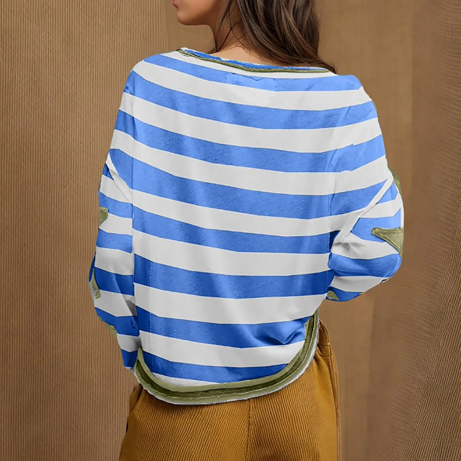 Star Sweatshirts for Women Trendy 2024 Long Sleeve Pullover Shirt Oversized Drop Shoulder Retro Blouse Fall Tunics