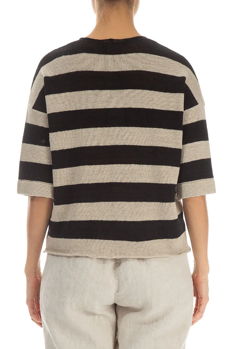 Stripy Dual Black Linen Jumper