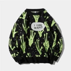 Sweater Men Jumpers Knitted Harajuku Alien Hip Hop Streetwear Men Knitwear Clothing Pullover Oversize Sweaters