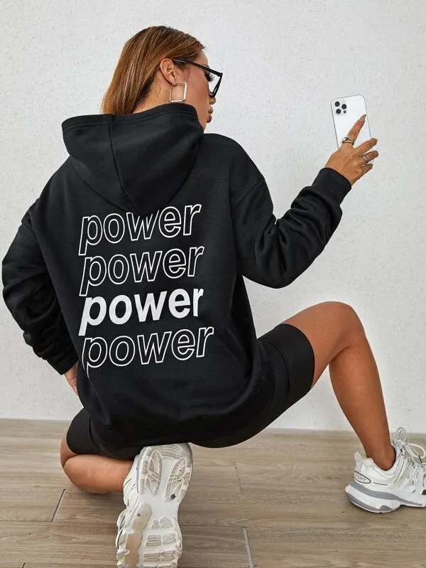 SXV  'POWER POWER POWER’ Printed Cool Aesthetic Sweatshirt Hoodie