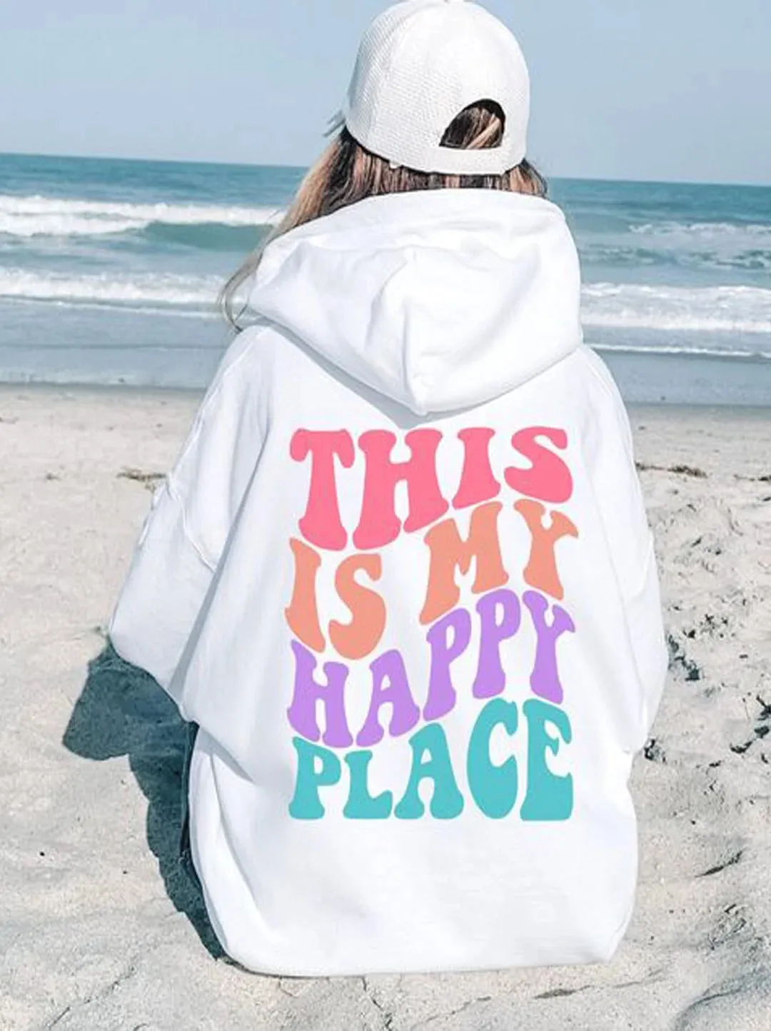 SXV  'This is my happy place’ Printed Cool Aesthetic Sweatshirt Hoodie