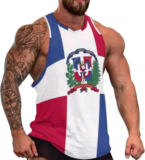 TAIZIYEAH Dominican Flag Mens Workout Tank Tops Gym Loose Fit Sleeveless Shirt Summer Beach Crewneck Breathable Tees