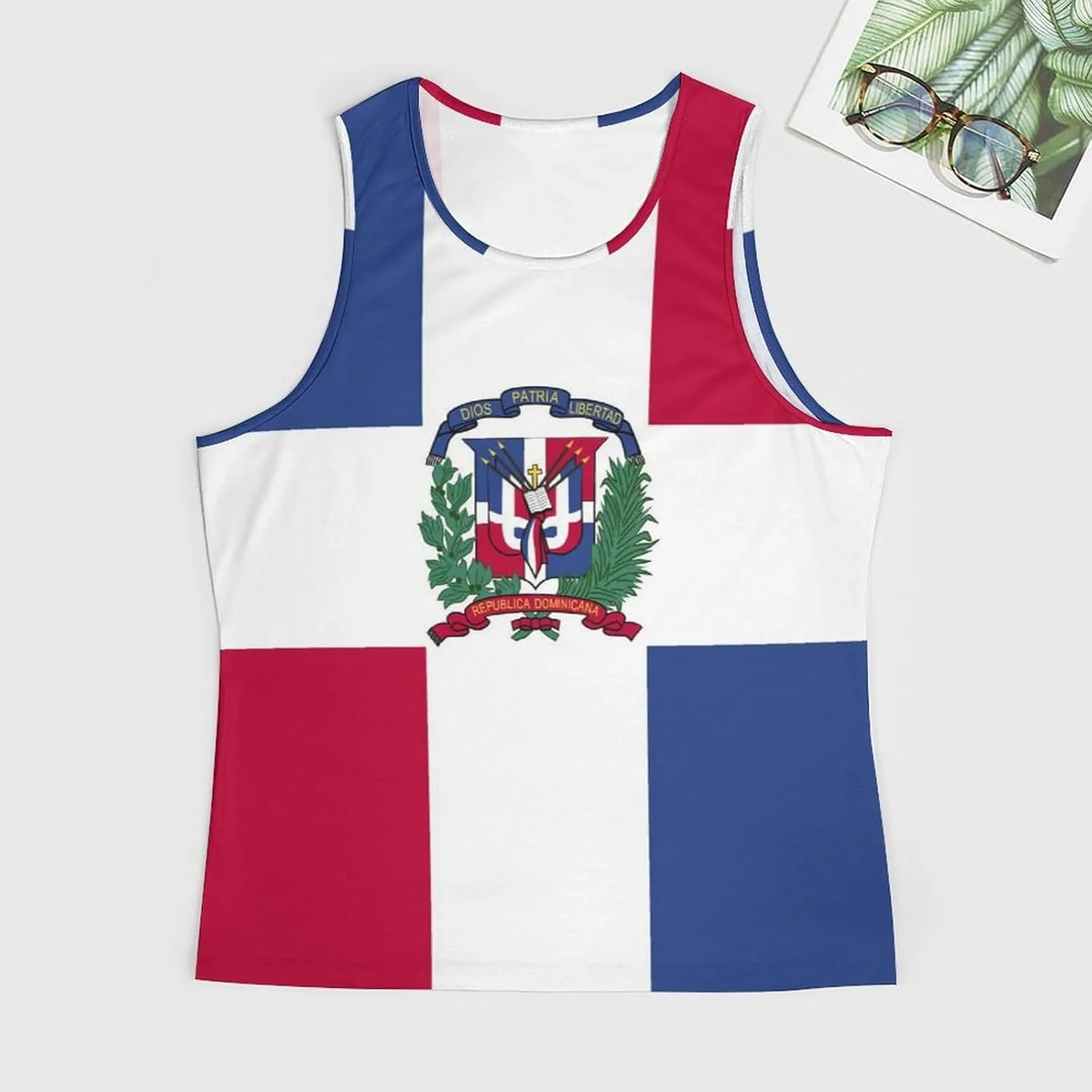 TAIZIYEAH Dominican Flag Mens Workout Tank Tops Gym Loose Fit Sleeveless Shirt Summer Beach Crewneck Breathable Tees